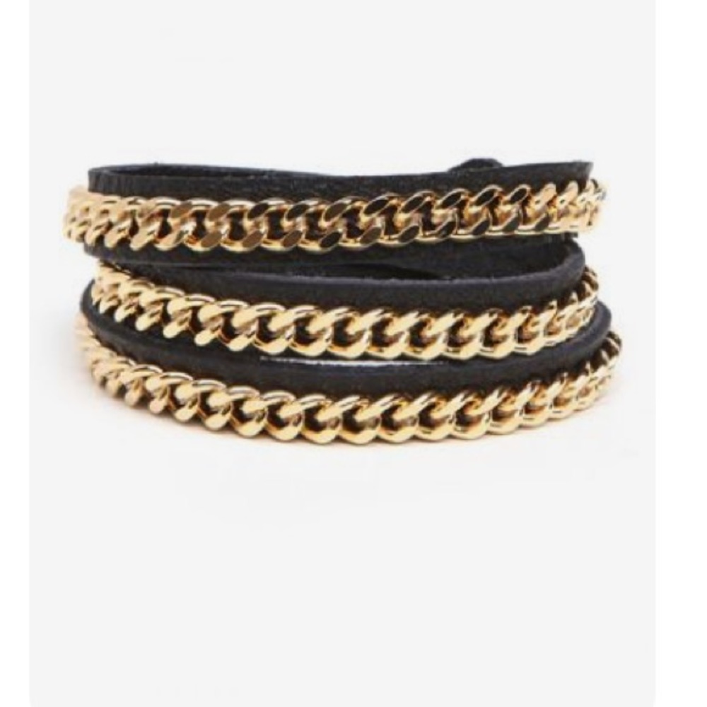 Gold Chain Black Leather Wrap BaubleBar Bracelet